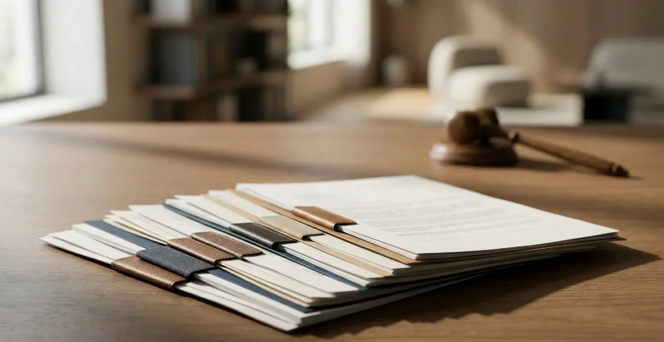Représentation visuelle du contentieux locatif avec focus sur l'organisation documentaire et la procédure juridique