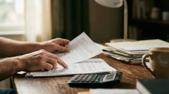 Mains tenant des documents juridiques et calculatrice illustrant les frais non couverts par l'assurance