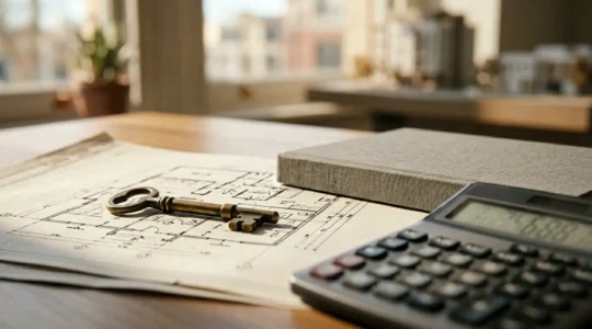 Investissement immobilier LMNP avec documents fiscaux et calculatrice pour optimisation de l'amortissement comptable